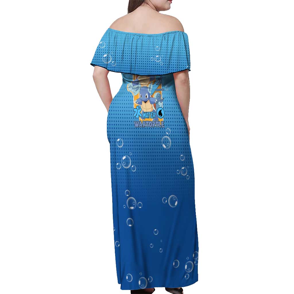 Wartortle Poké Off Shoulder Maxi Dress with Water Type Featuring Strong and Playful Design - The Mazicc