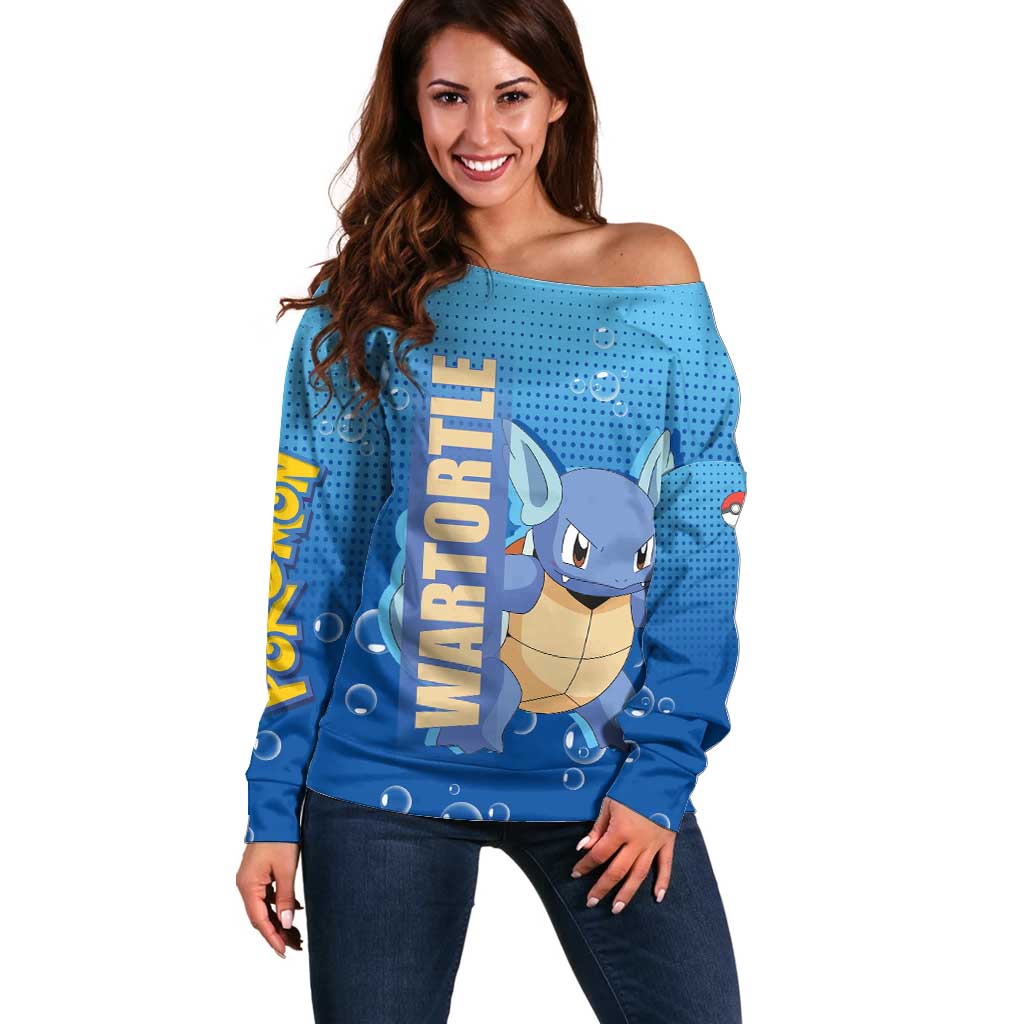 Wartortle Poké Off Shoulder Sweater with Water Type Featuring Strong and Playful Design - The Mazicc