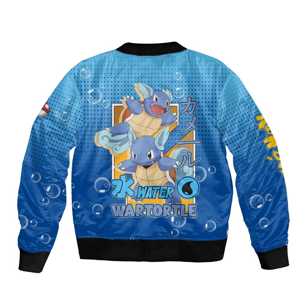 Wartortle Poké Sleeve Zip Bomber Jacket with Water Type Featuring Strong and Playful Design - The Mazicc