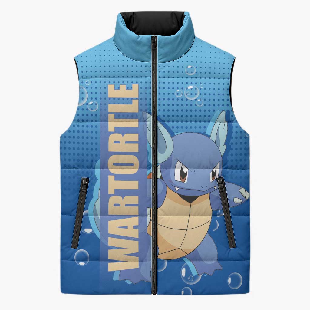 Wartortle Poké Sleeveless Puffer Jacket with Water Type Featuring Strong and Playful Design - The Mazicc
