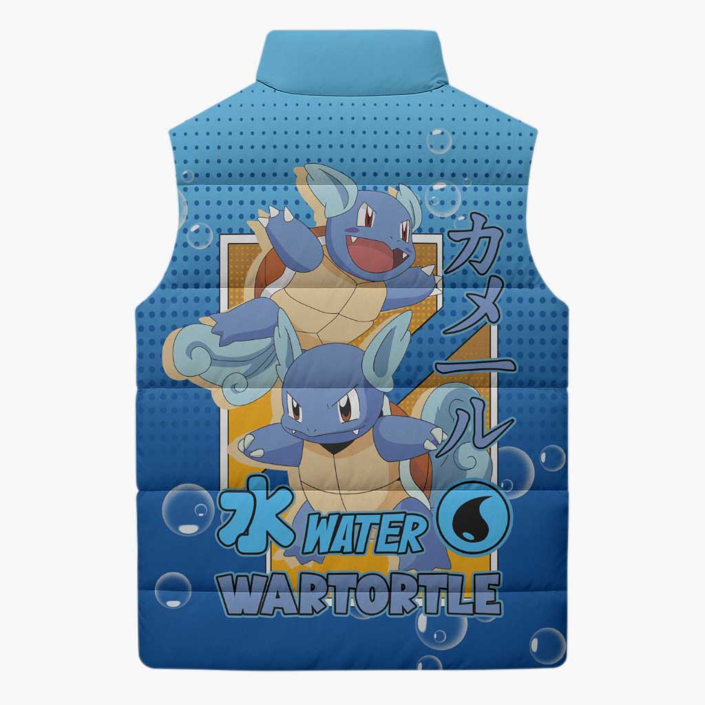 Wartortle Poké Sleeveless Puffer Jacket with Water Type Featuring Strong and Playful Design - The Mazicc