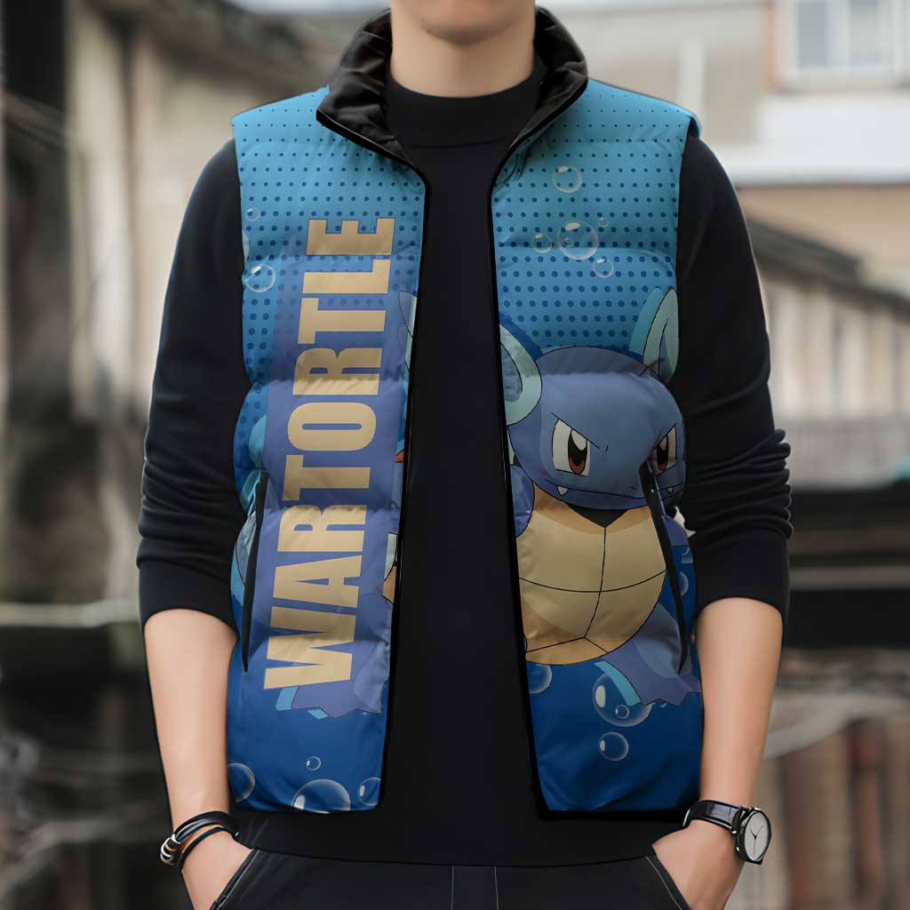 Wartortle Poké Sleeveless Puffer Jacket with Water Type Featuring Strong and Playful Design - The Mazicc
