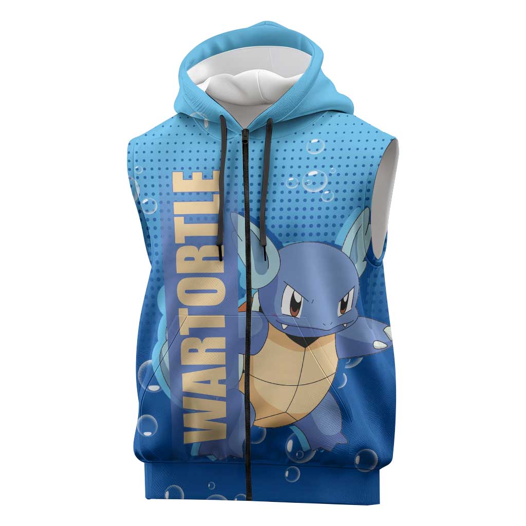 Wartortle Poké Sleeveless Zip Hoodie with Water Type Featuring Strong and Playful Design - The Mazicc