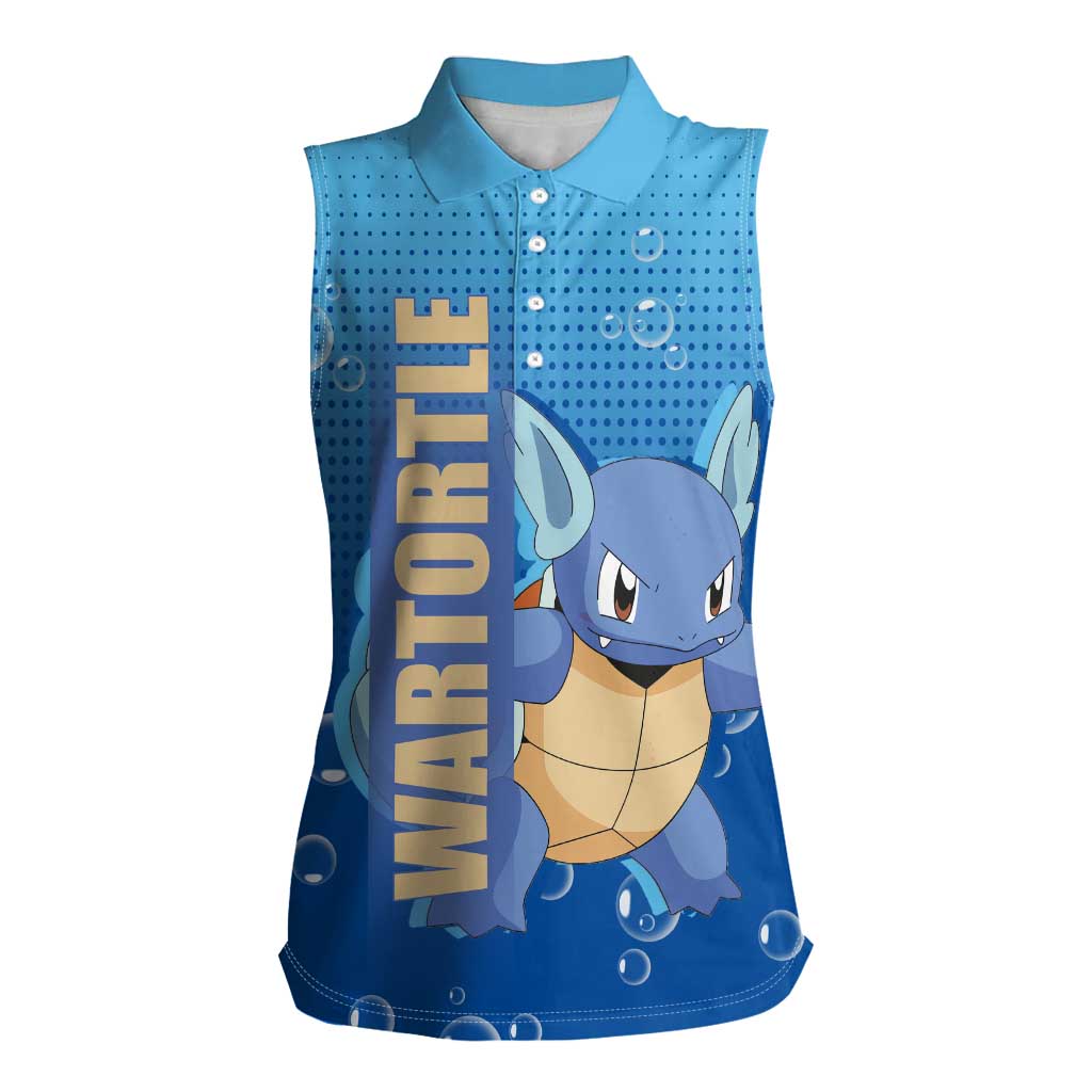 Wartortle Poké Women Sleeveless Polo Shirt with Water Type Featuring Strong and Playful Design - The Mazicc