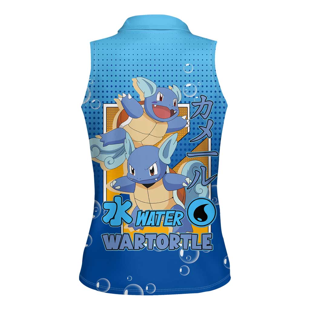 Wartortle Poké Women Sleeveless Polo Shirt with Water Type Featuring Strong and Playful Design - The Mazicc