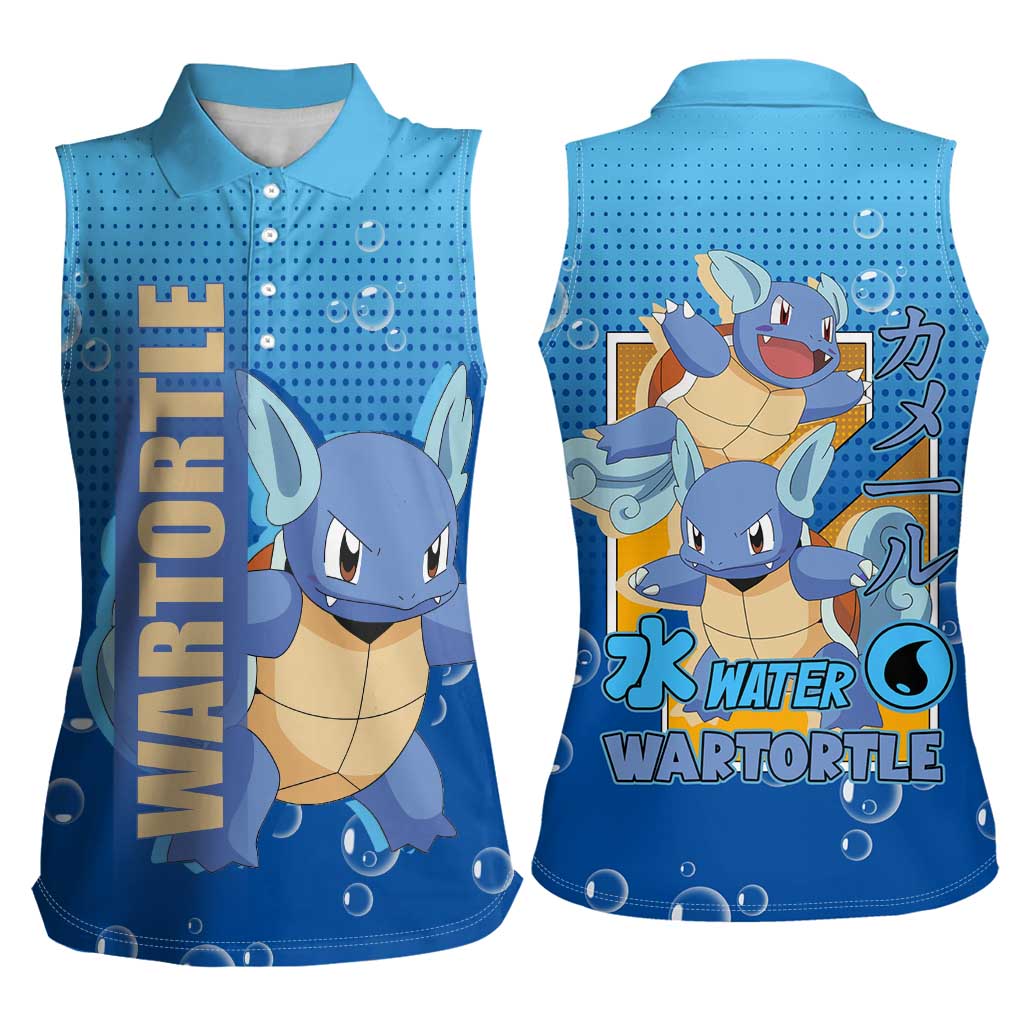 Wartortle Poké Women Sleeveless Polo Shirt with Water Type Featuring Strong and Playful Design - The Mazicc