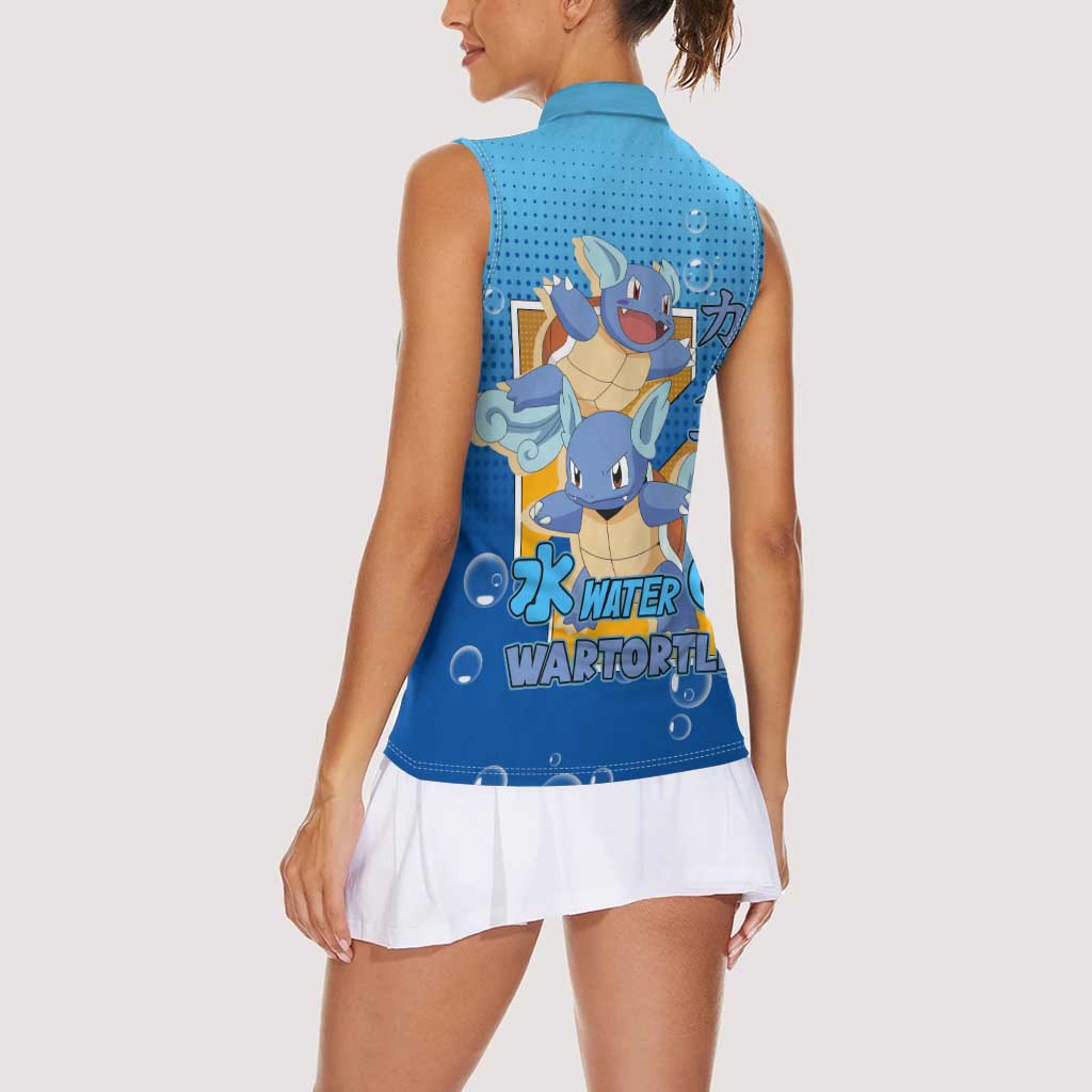 Wartortle Poké Women Sleeveless Polo Shirt with Water Type Featuring Strong and Playful Design - The Mazicc