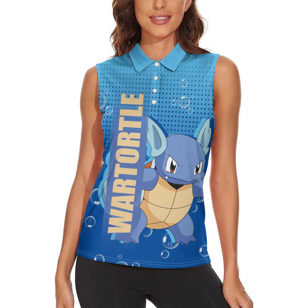 Wartortle Poké Women Sleeveless Polo Shirt with Water Type Featuring Strong and Playful Design - The Mazicc