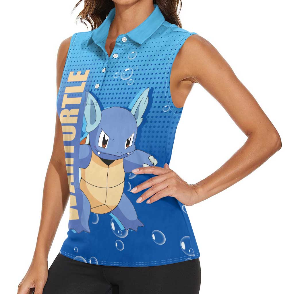 Wartortle Poké Women Sleeveless Polo Shirt with Water Type Featuring Strong and Playful Design - The Mazicc