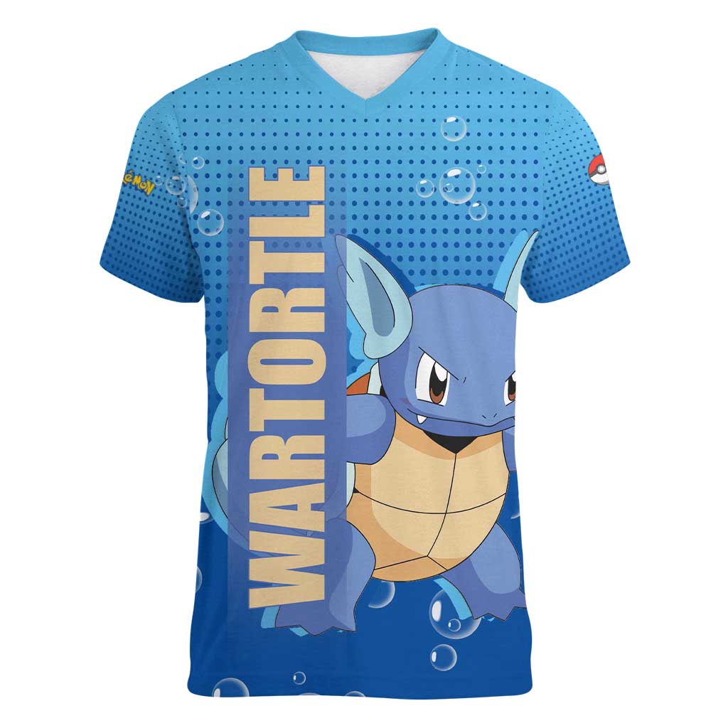 Wartortle Poké Women V-Neck T-Shirt with Water Type Featuring Strong and Playful Design - The Mazicc
