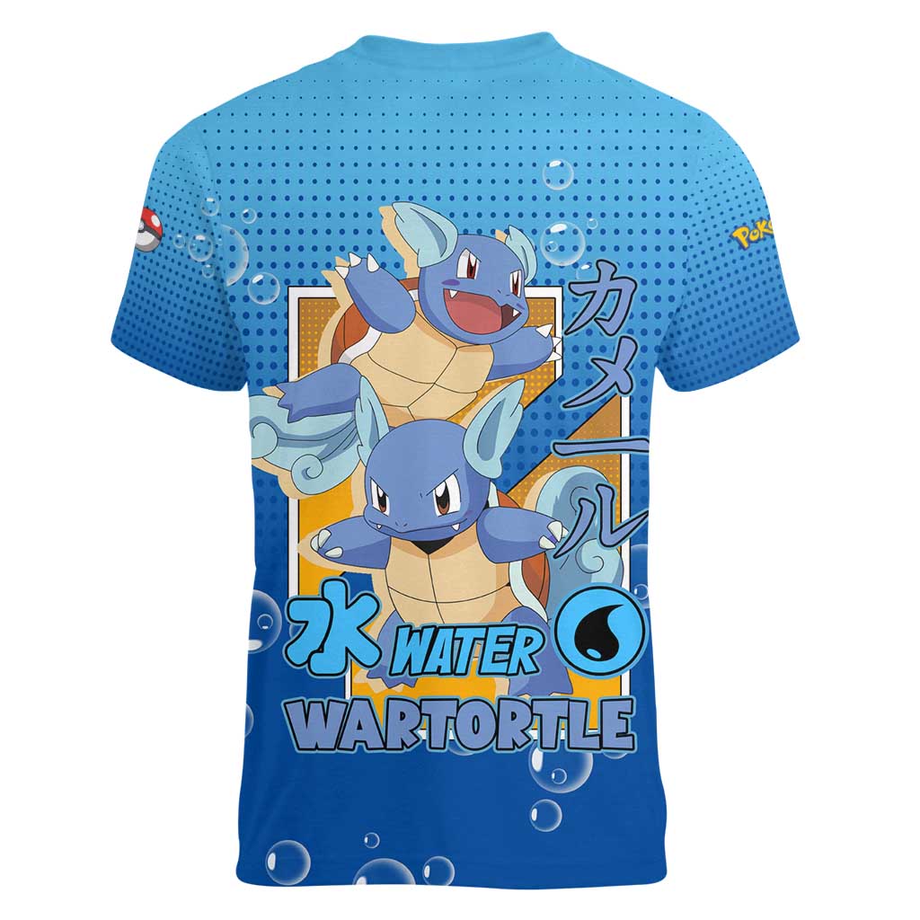 Wartortle Poké Women V-Neck T-Shirt with Water Type Featuring Strong and Playful Design - The Mazicc