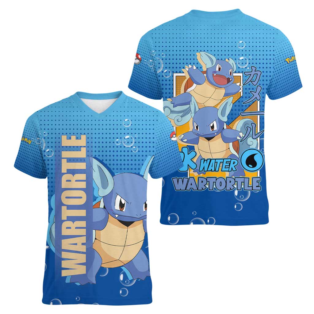 Wartortle Poké Women V-Neck T-Shirt with Water Type Featuring Strong and Playful Design - The Mazicc