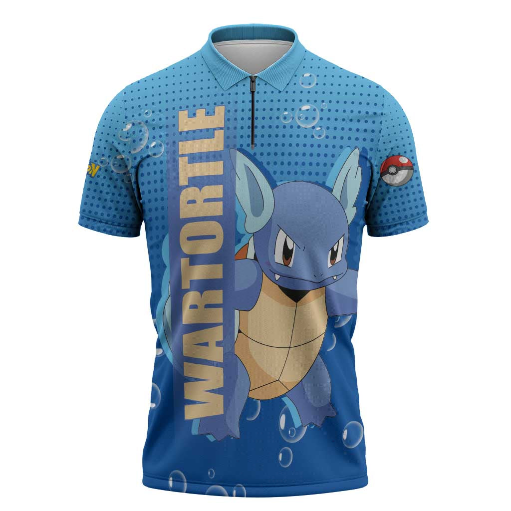 Wartortle Poké Zipper Polo Shirt with Water Type Featuring Strong and Playful Design - The Mazicc