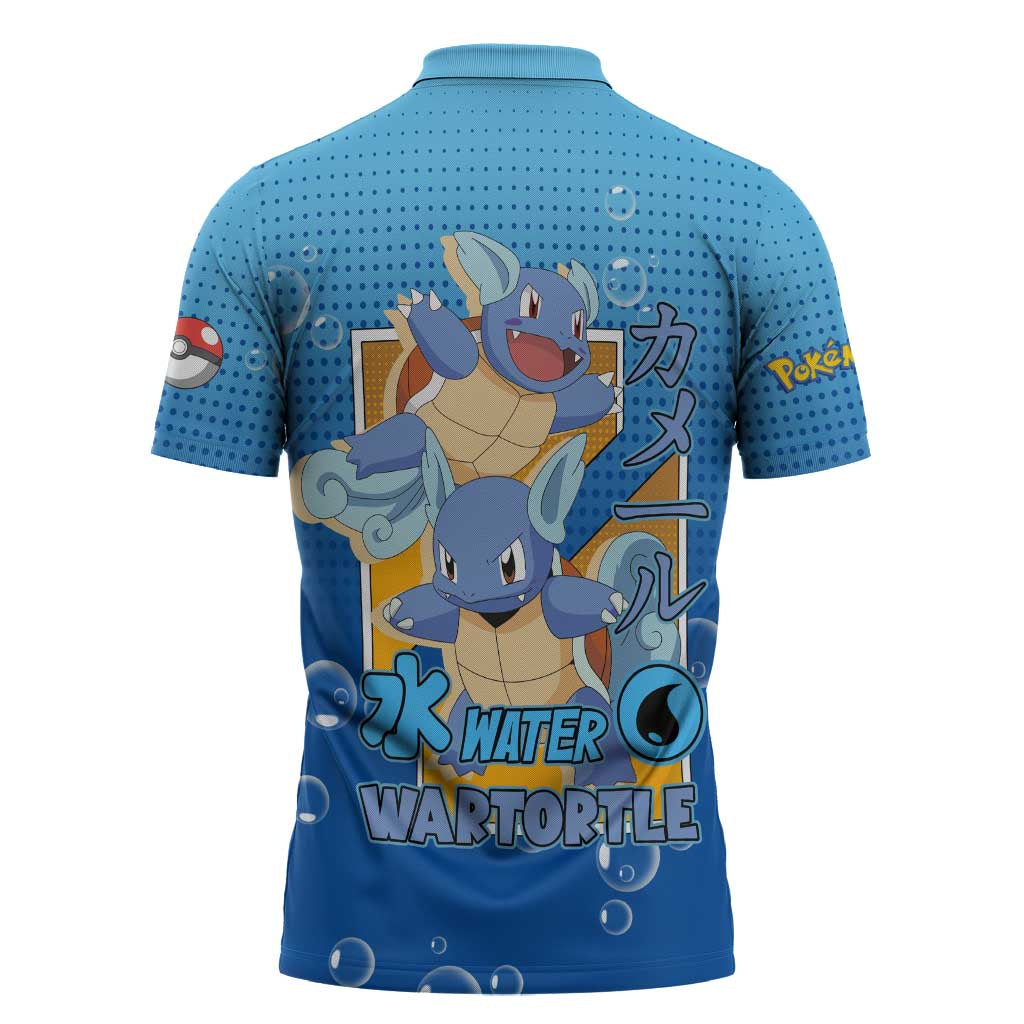 Wartortle Poké Zipper Polo Shirt with Water Type Featuring Strong and Playful Design - The Mazicc