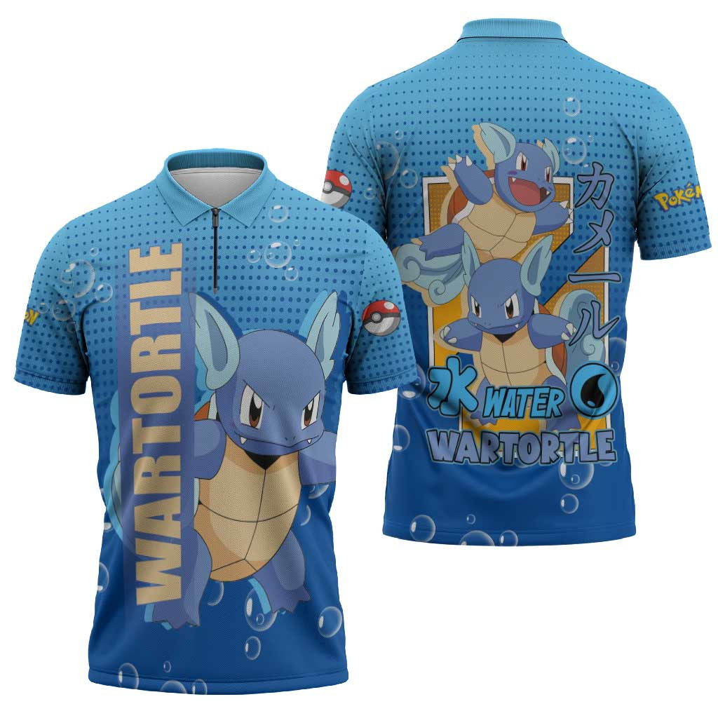 Wartortle Poké Zipper Polo Shirt with Water Type Featuring Strong and Playful Design - The Mazicc