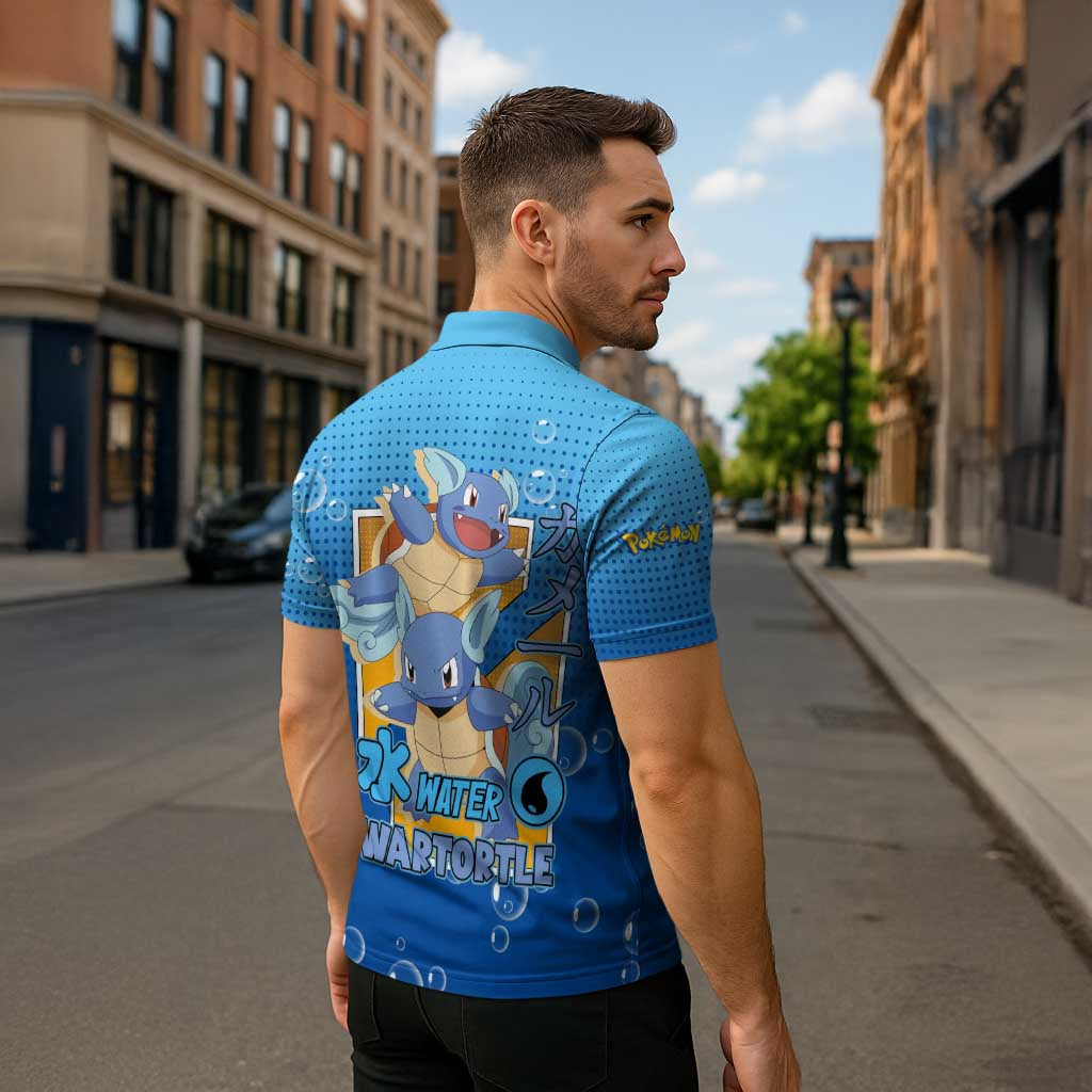 Wartortle Poké Zipper Polo Shirt with Water Type Featuring Strong and Playful Design - The Mazicc