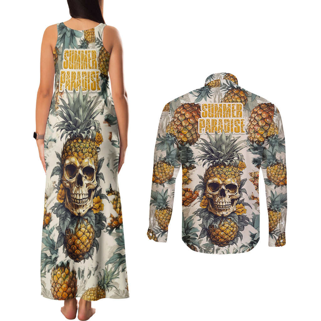 pineapple-skull-couples-matching-tank-maxi-dress-and-long-sleeve-button-shirts-summer-paradise