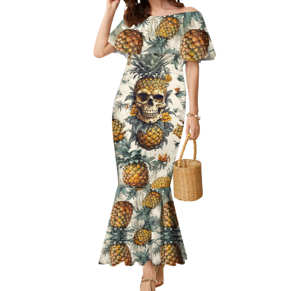 pineapple-skull-mermaid-dress-summer-paradise