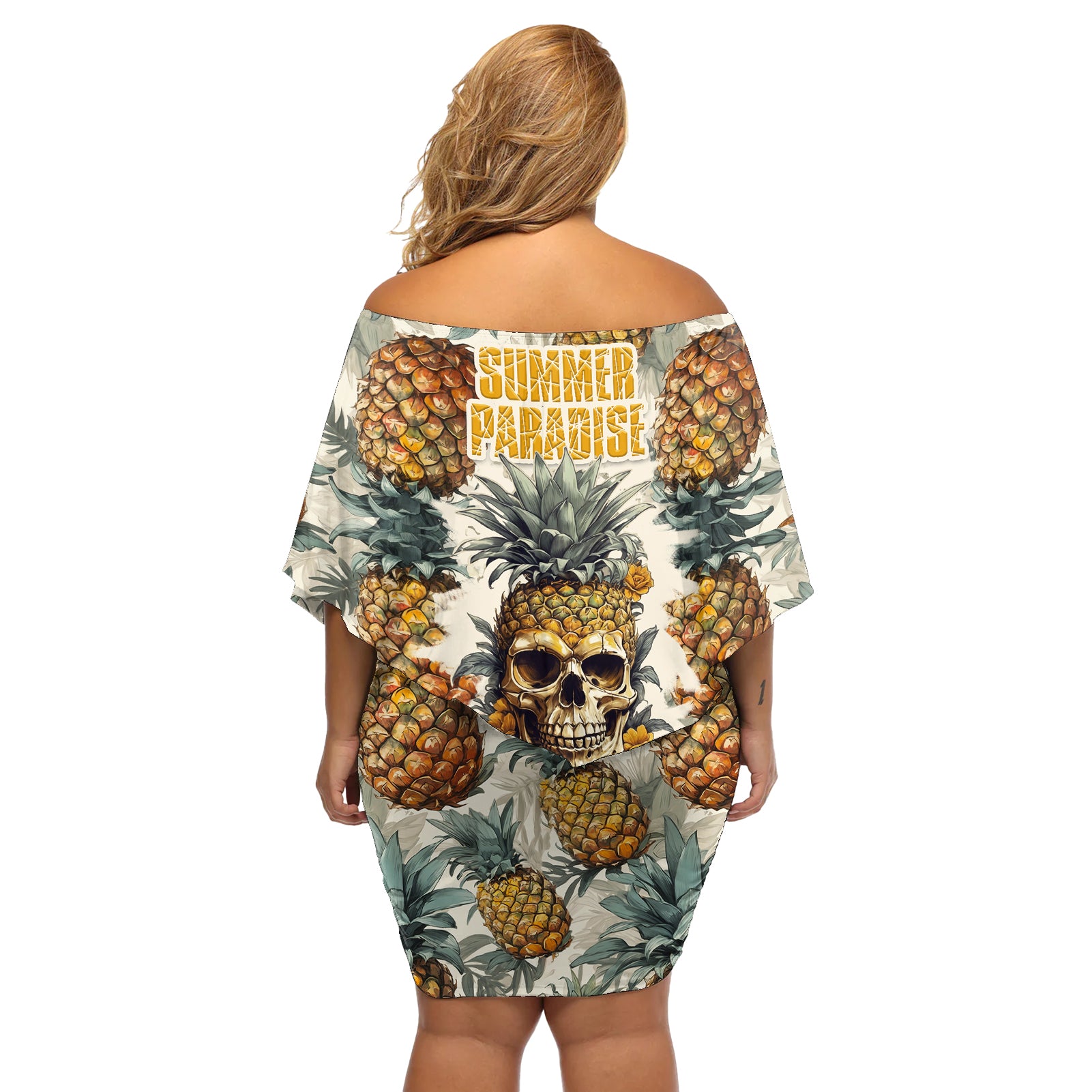 pineapple-skull-off-shoulder-short-dress-summer-paradise