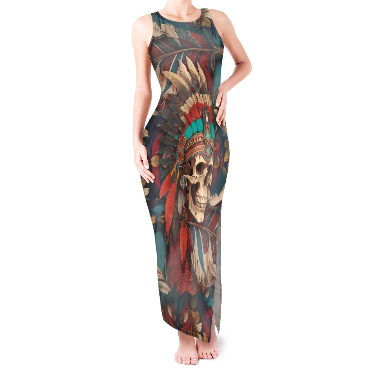 native-american-skull-tank-maxi-dress-native-merican-spirit-of-freedom