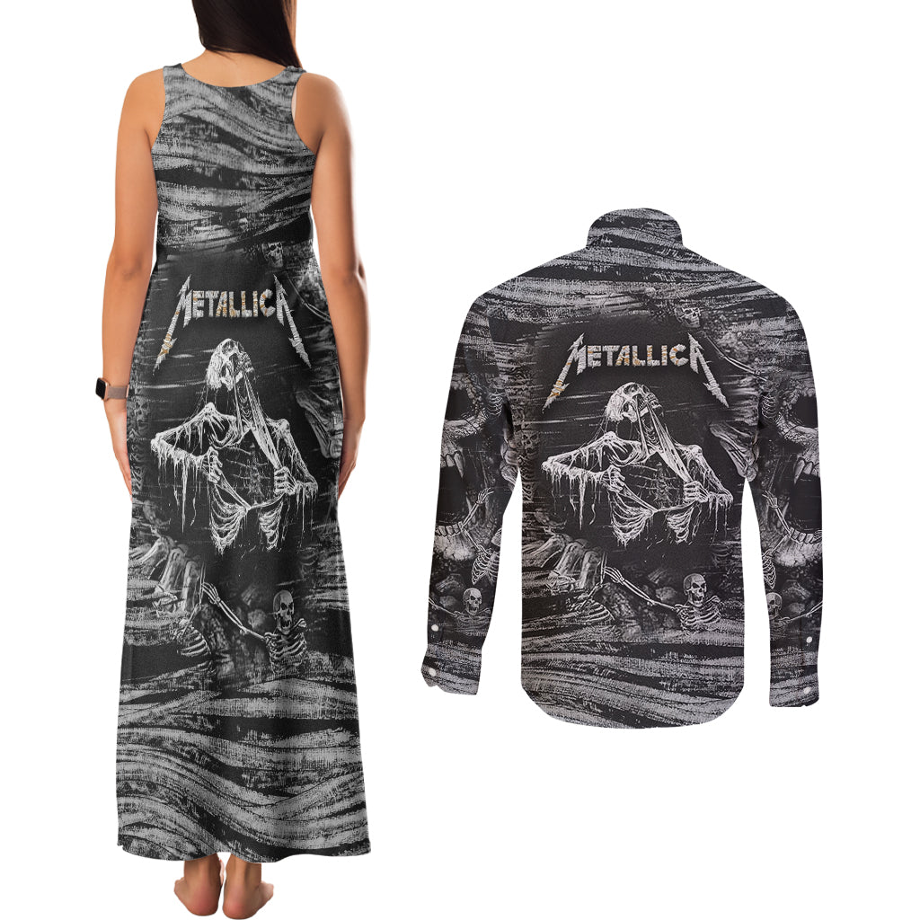 black-and-white-metallica-skull-couples-matching-tank-maxi-dress-and-long-sleeve-button-shirts