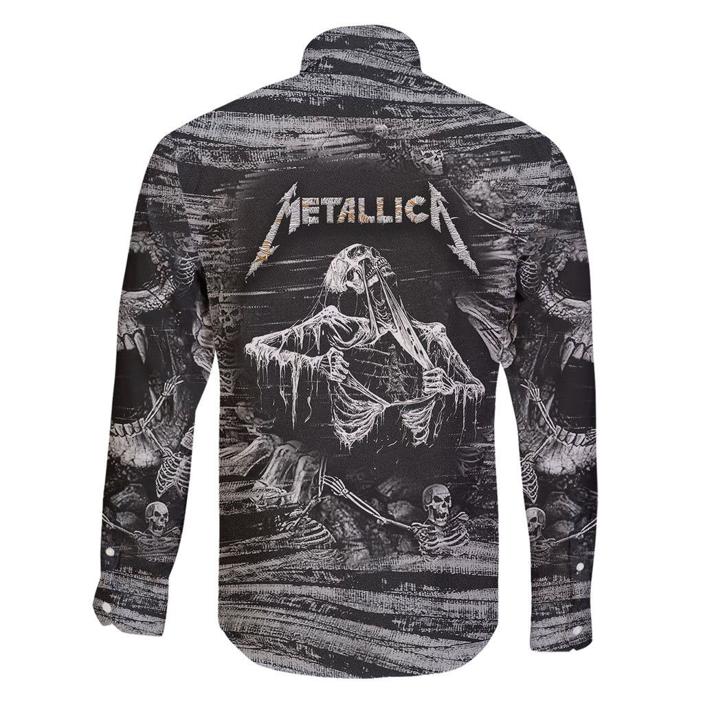 black-and-white-metallica-skull-family-matching-summer-maxi-dress-and-hawaiian-shirt
