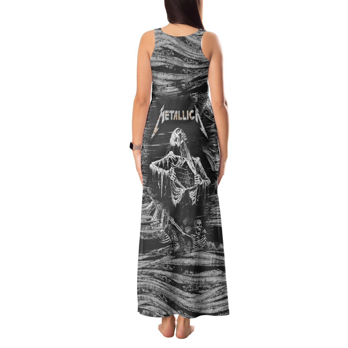 black-and-white-metallica-skull-tank-maxi-dress