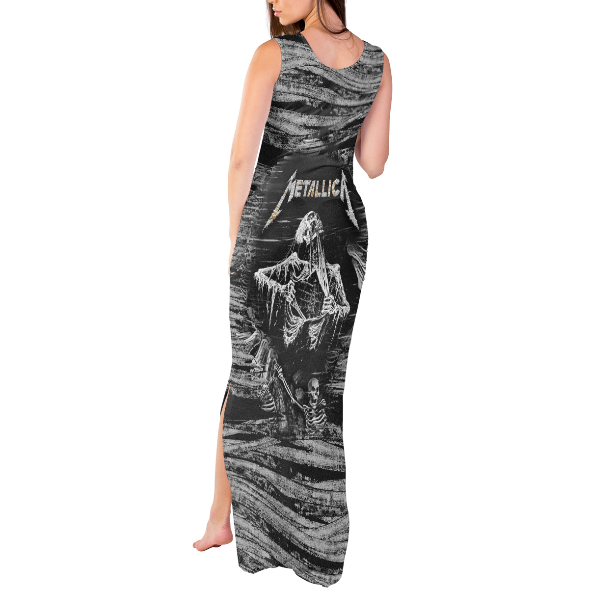 black-and-white-metallica-skull-tank-maxi-dress