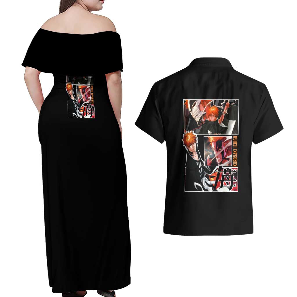 Kurosaki Ichigo TYBWA Bleach Couples Matching Off Shoulder Maxi Dress and Hawaiian Shirt Anime Style