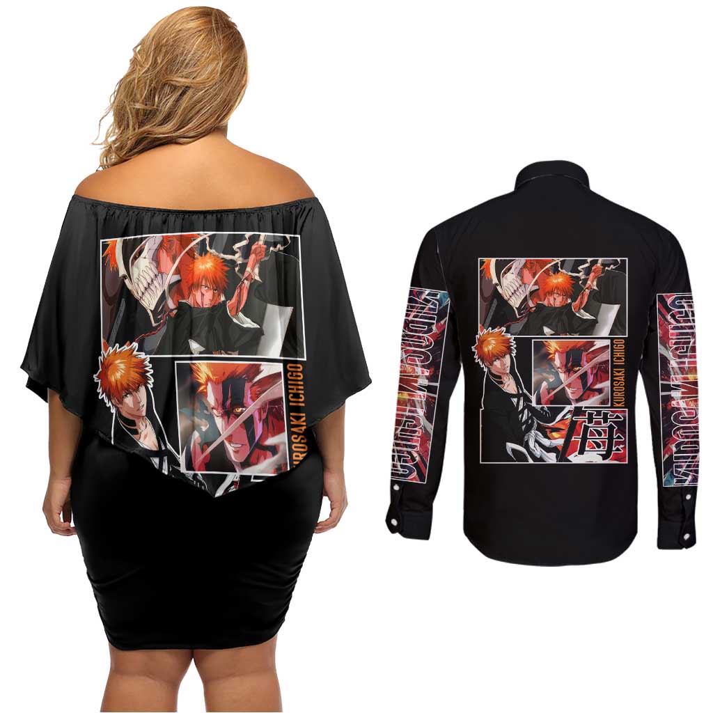Kurosaki Ichigo TYBWA Bleach Couples Matching Off Shoulder Short Dress and Long Sleeve Button Shirt Anime Style