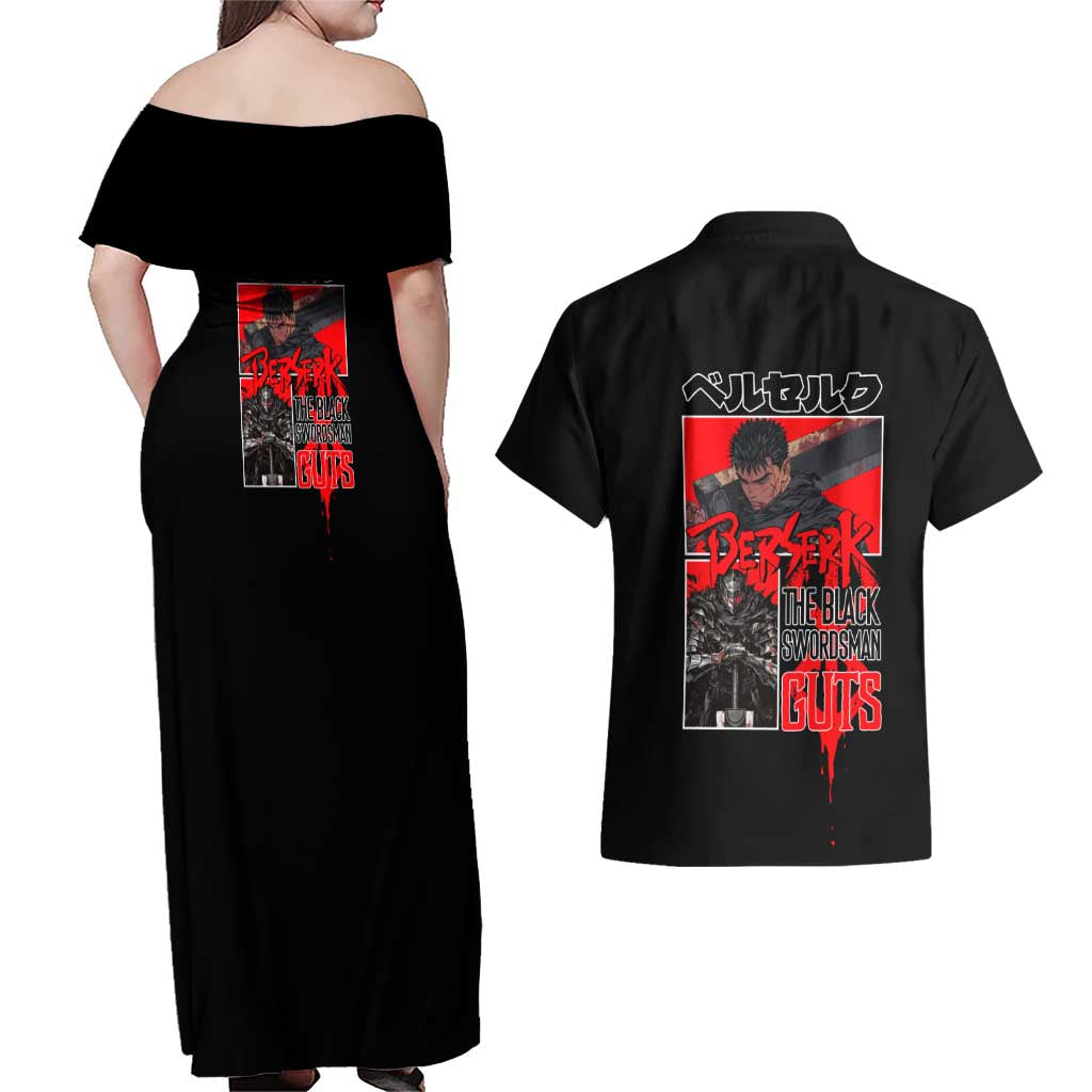Guts Berserk Couples Matching Off Shoulder Maxi Dress and Hawaiian Shirt Anime Style