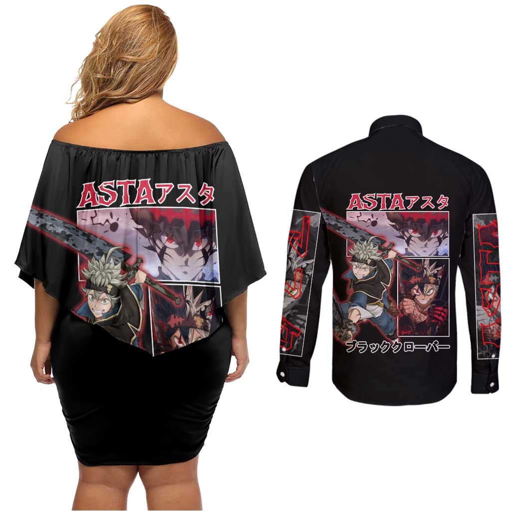 Asta Black Clover Couples Matching Off Shoulder Short Dress and Long Sleeve Button Shirt Anime Style