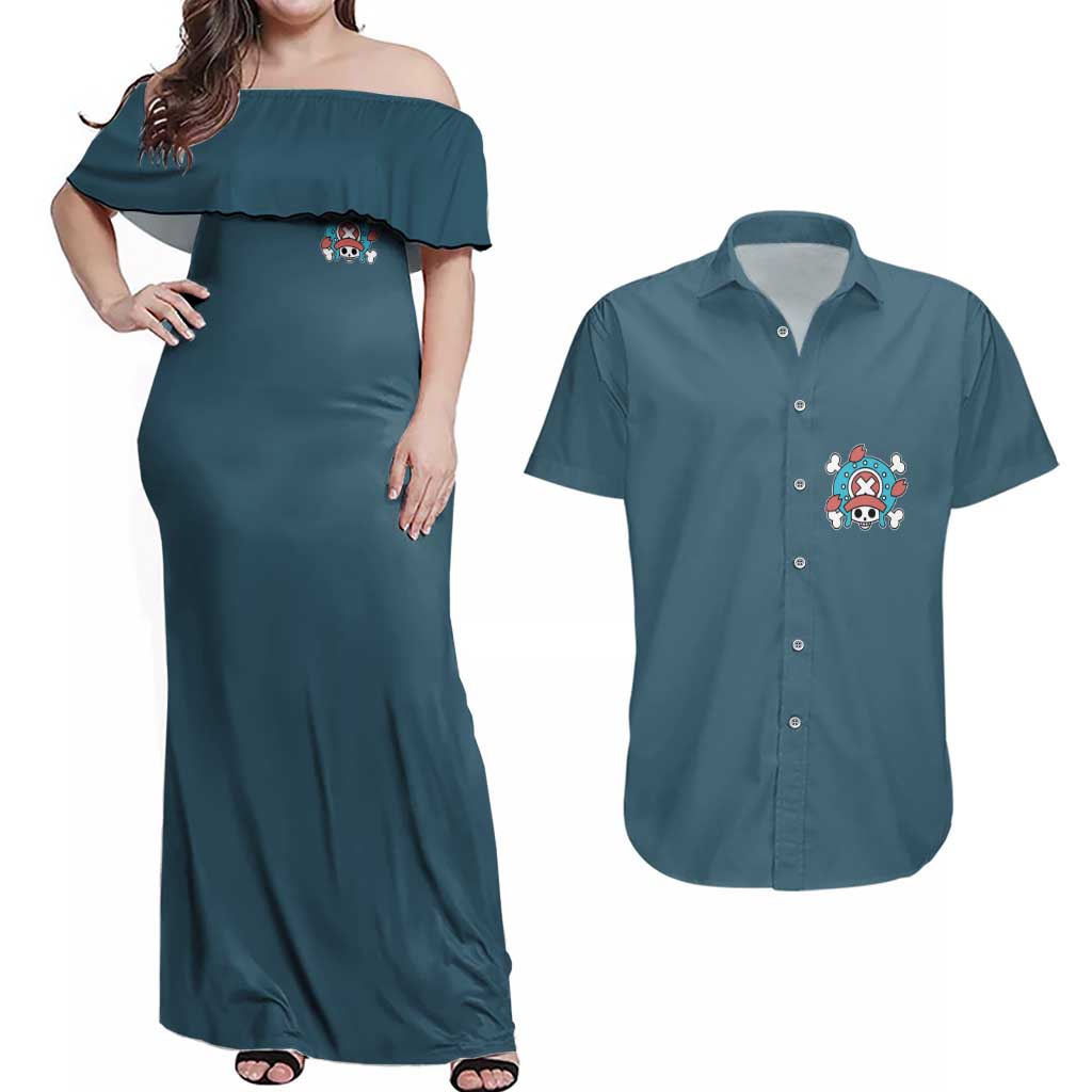 Tony Tony Chopper V2 One Piece Couples Matching Off Shoulder Maxi Dress and Hawaiian Shirt Anime Style