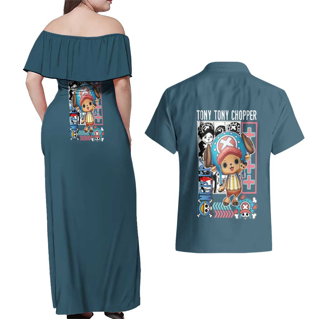 Tony Tony Chopper V2 One Piece Couples Matching Off Shoulder Maxi Dress and Hawaiian Shirt Anime Style