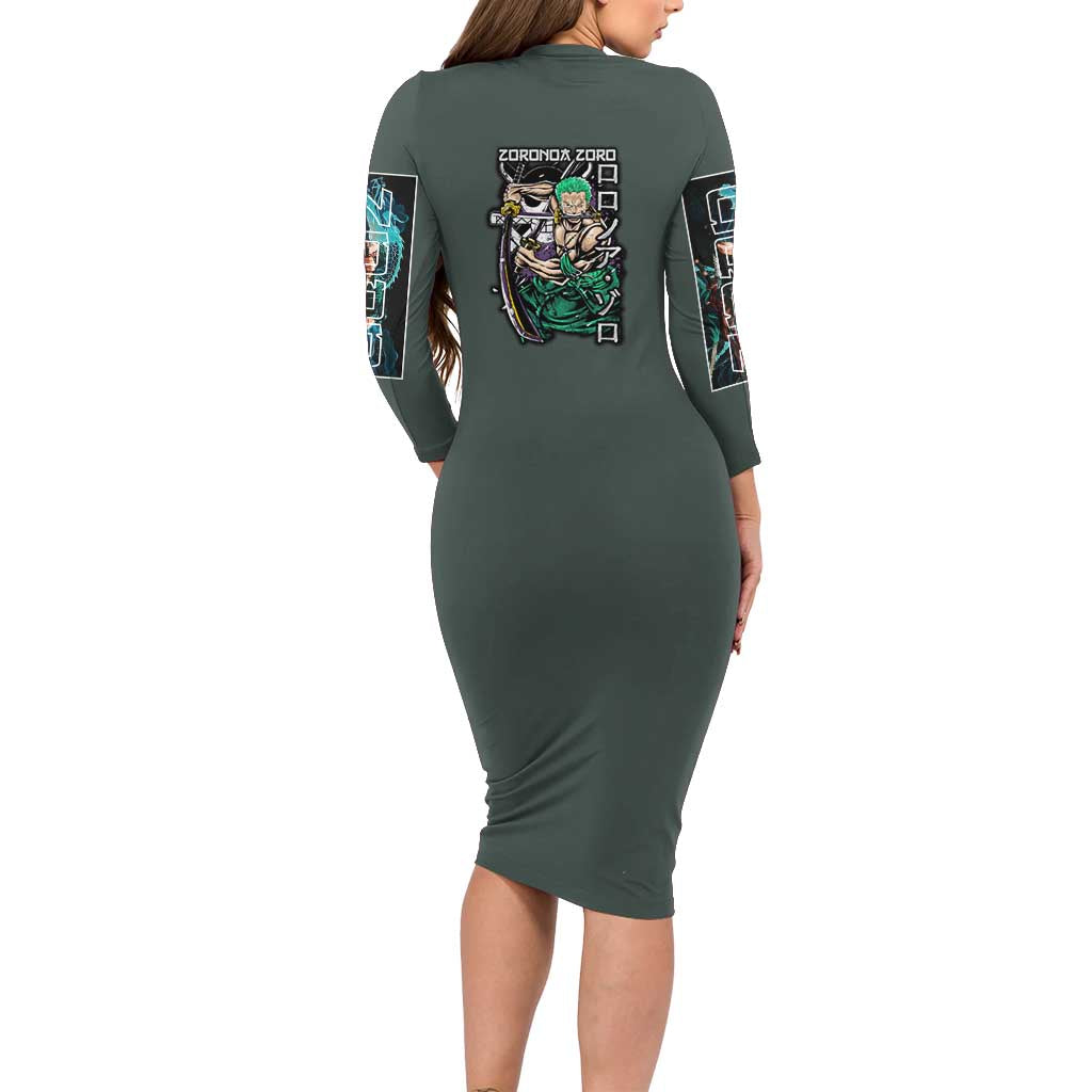 Roronoa Zoro V2 One Piece Long Sleeve Bodycon Dress Anime Style