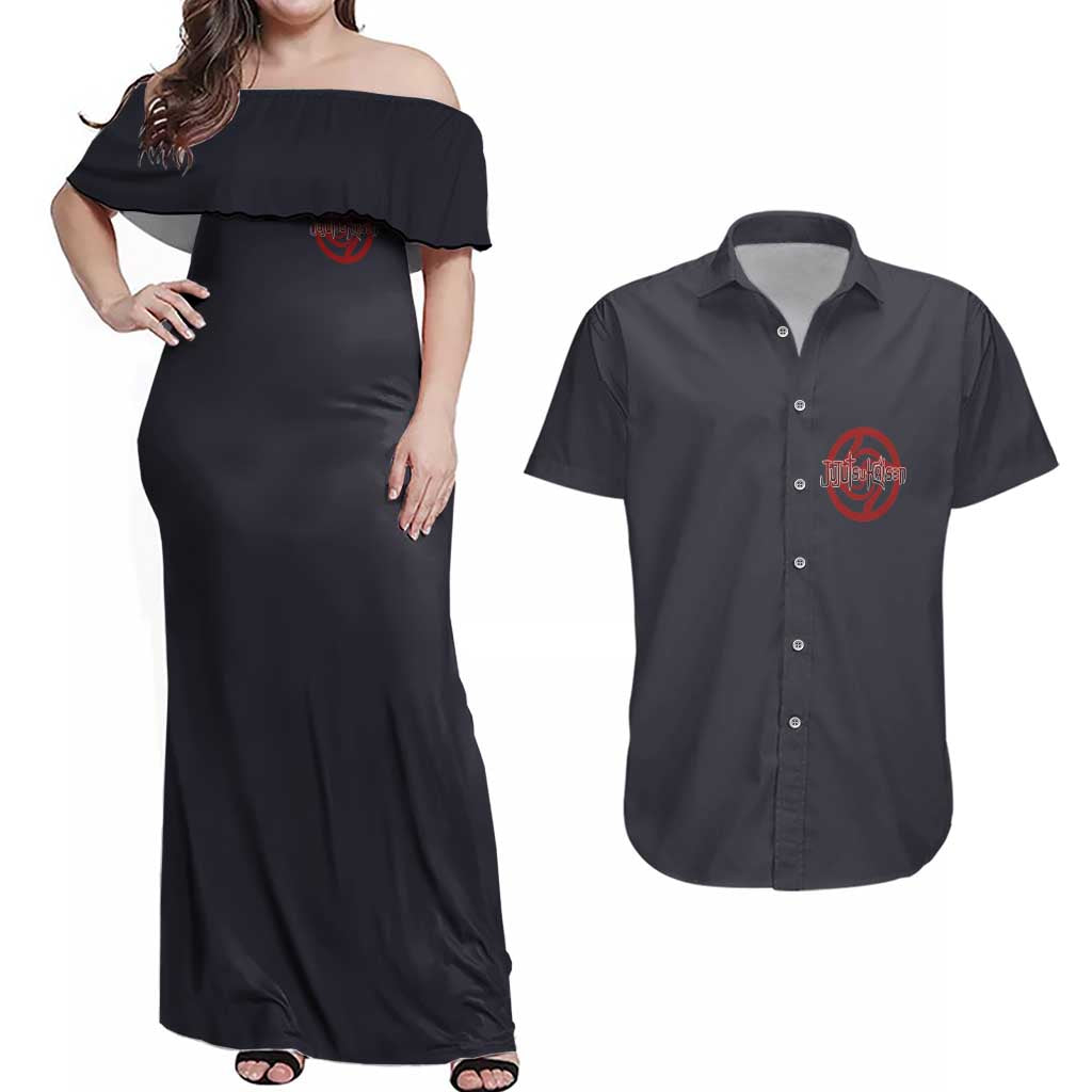 Fushiguro Megumi Jujutsu Kaisen Couples Matching Off Shoulder Maxi Dress and Hawaiian Shirt Anime Style