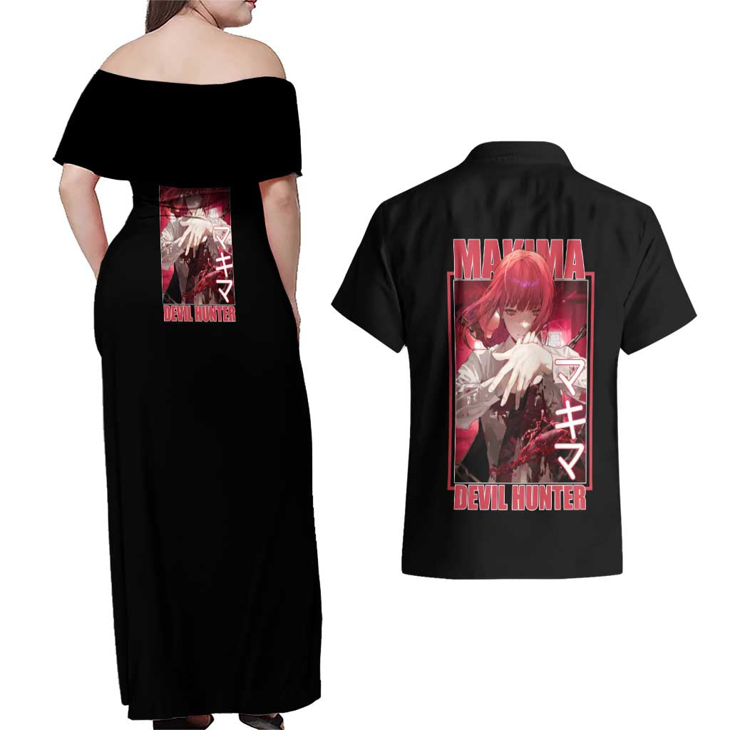 Makima Chainsaw Man Couples Matching Off Shoulder Maxi Dress and Hawaiian Shirt Anime Style
