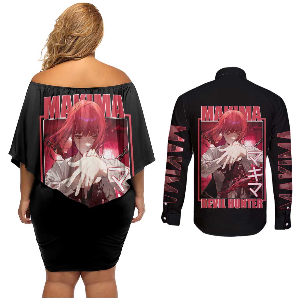 Makima Chainsaw Man Couples Matching Off Shoulder Short Dress and Long Sleeve Button Shirt Anime Style