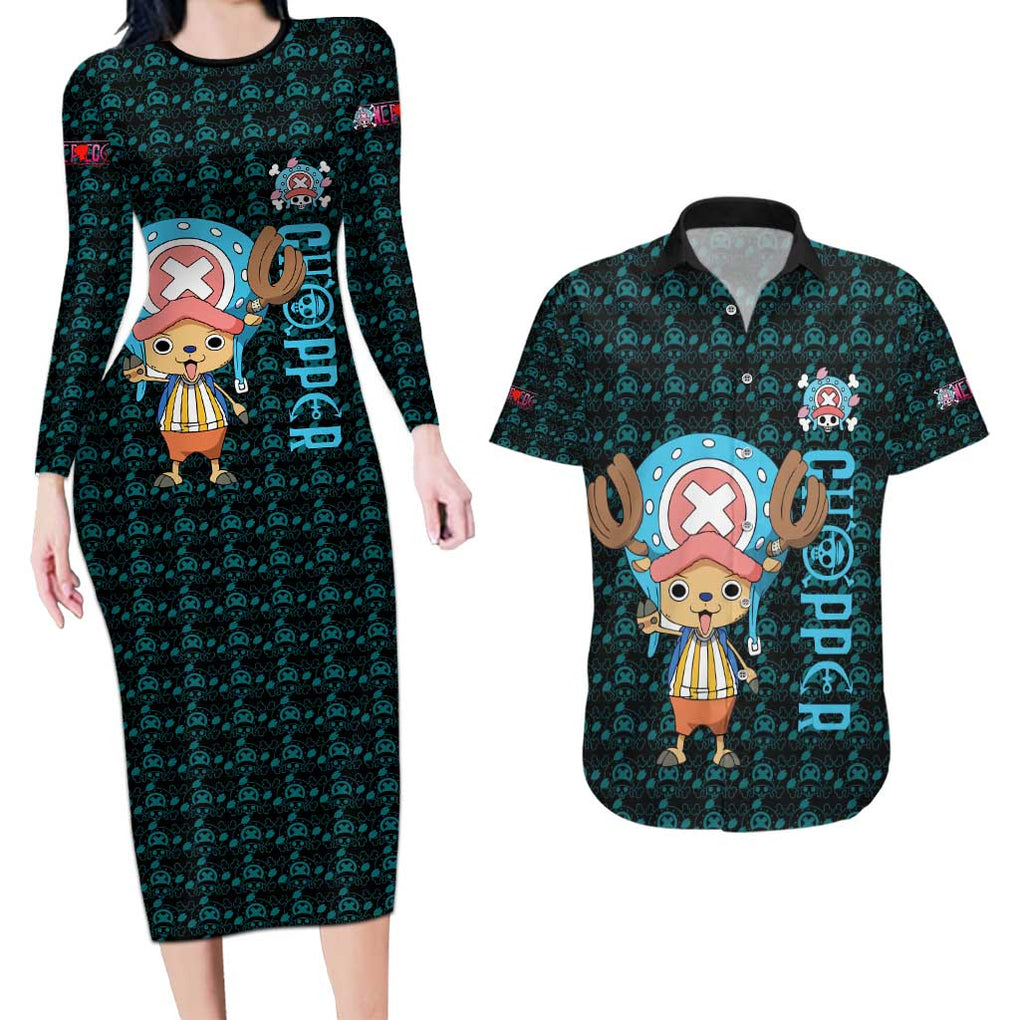 Tony Tony Chopper - Straw Hat Team - One Piece Couples Matching Long Sleeve Bodycon Dress and Hawaiian Shirt Anime Style