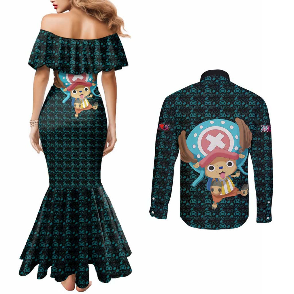 Tony Tony Chopper - Straw Hat Team - One Piece Couples Matching Mermaid Dress and Long Sleeve Button Shirt Anime Style