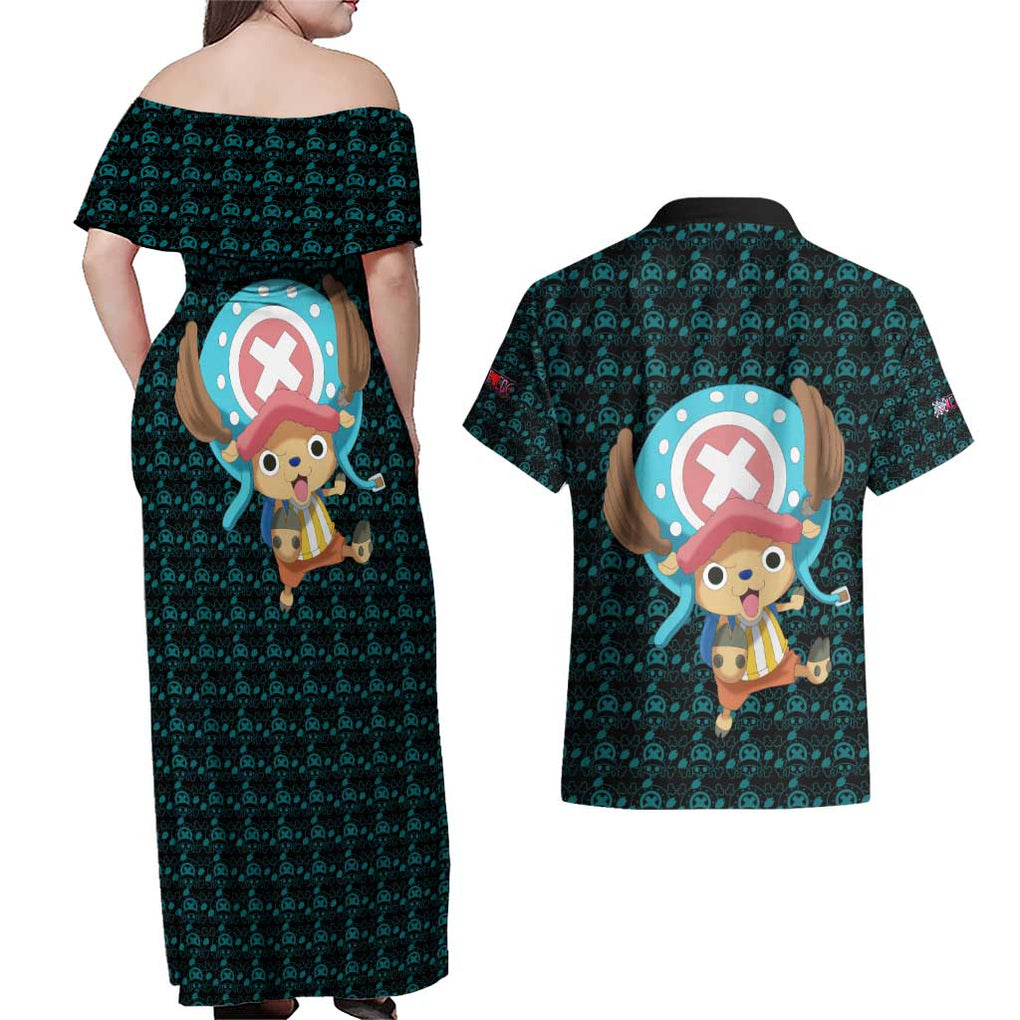 Tony Tony Chopper - Straw Hat Team - One Piece Couples Matching Off Shoulder Maxi Dress and Hawaiian Shirt Anime Style