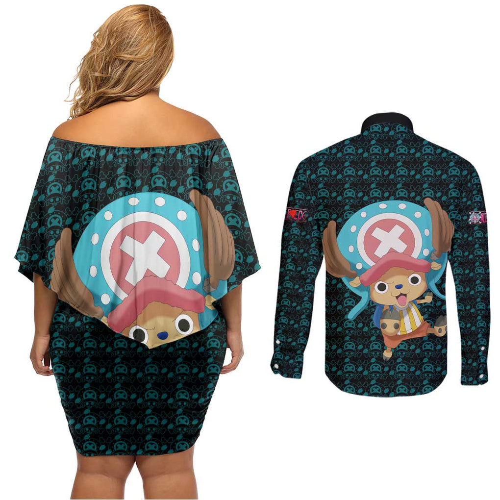 Tony Tony Chopper - Straw Hat Team - One Piece Couples Matching Off Shoulder Short Dress and Long Sleeve Button Shirt Anime Style