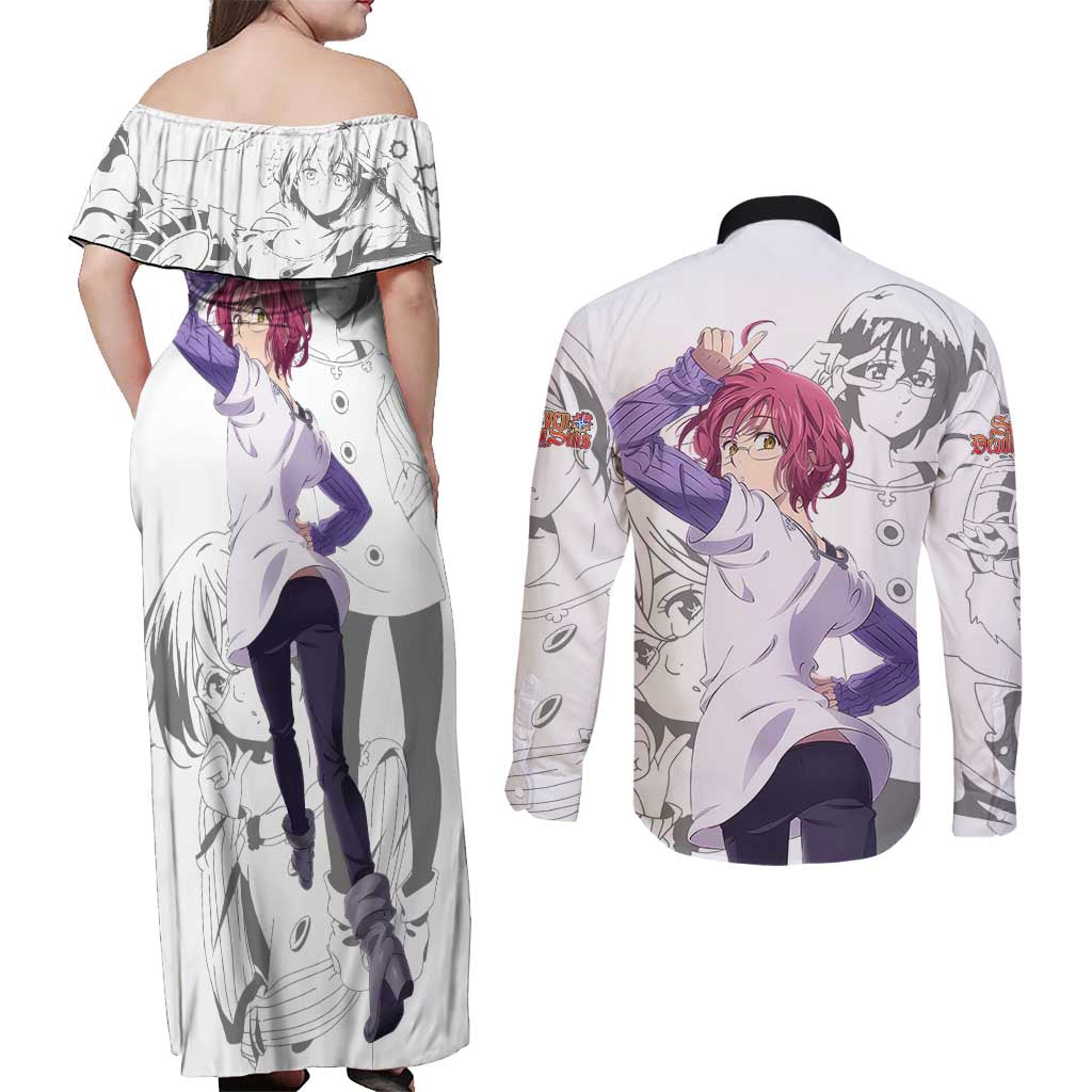 Gowther - Nanatsu no Tazai Couples Matching Off Shoulder Maxi Dress and Long Sleeve Button Shirt Anime Mix Manga Style