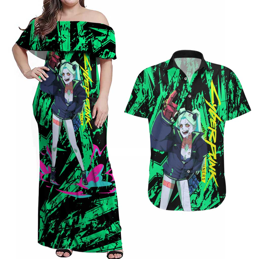 Rebecca Cyberpunk Couples Matching Off Shoulder Maxi Dress and Hawaiian Shirt Anime Style