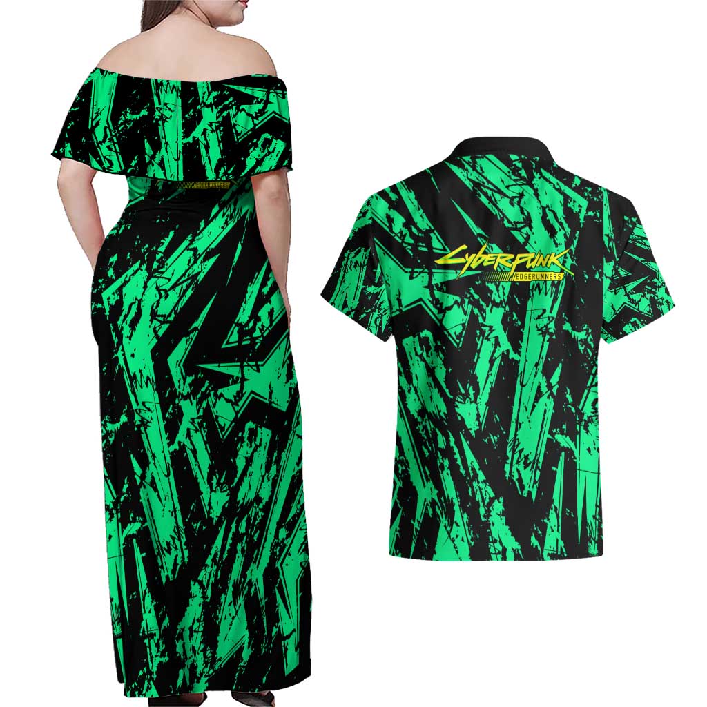 Rebecca Cyberpunk Couples Matching Off Shoulder Maxi Dress and Hawaiian Shirt Anime Style