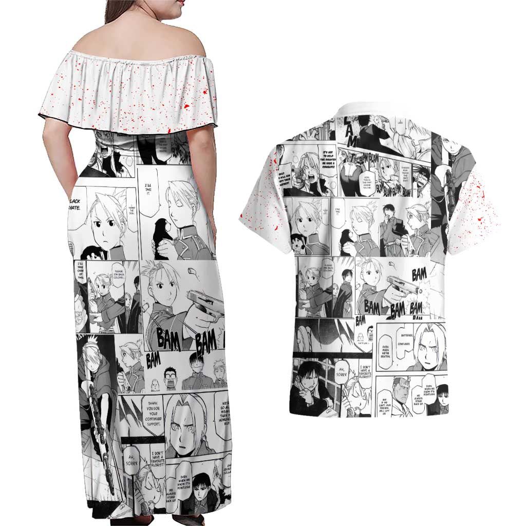 Riza Hawkeye - Fullmetal Alchemist Couples Matching Off Shoulder Maxi Dress and Hawaiian Shirt Anime Mix Manga Style