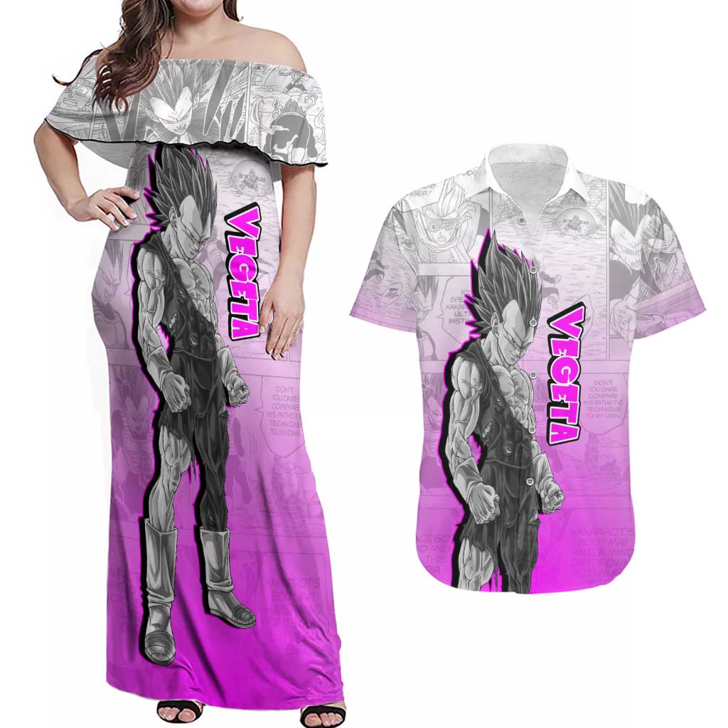 Vegeta - Dragonball Couples Matching Off Shoulder Maxi Dress and Hawaiian Shirt Anime Mix Manga Style