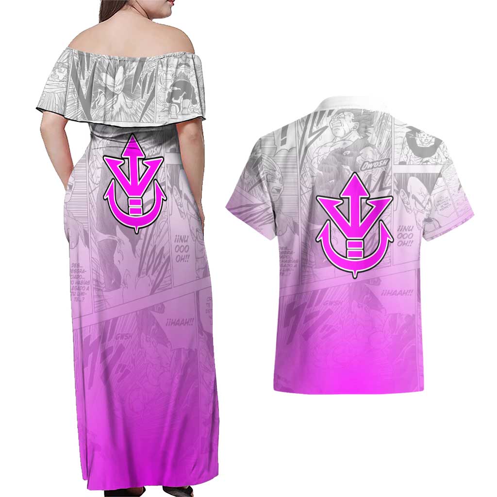 Vegeta - Dragonball Couples Matching Off Shoulder Maxi Dress and Hawaiian Shirt Anime Mix Manga Style