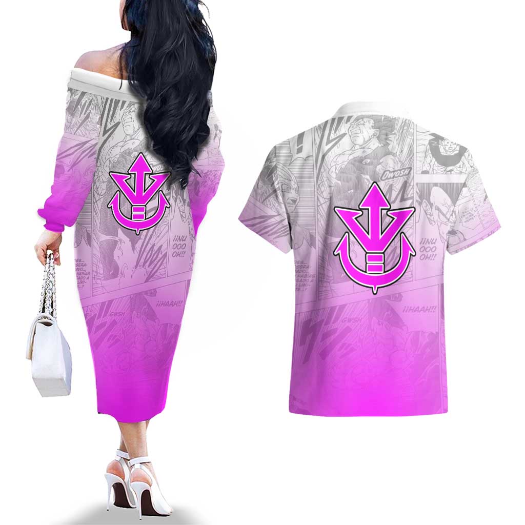 Vegeta - Dragonball Couples Matching Off The Shoulder Long Sleeve Dress and Hawaiian Shirt Anime Mix Manga Style