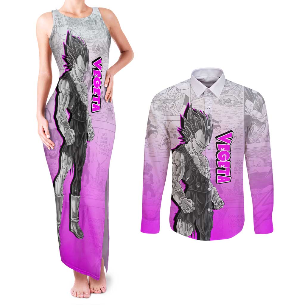 Vegeta - Dragonball Couples Matching Tank Maxi Dress and Long Sleeve Button Shirt Anime Mix Manga Style